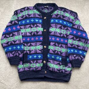 Rey Wear Cardigan Sweater Men XL Wool Ecuador Handknit Chunky Oversized Colorful